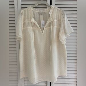 LOFT Women’s Cream Ruffled Bib Collar Blouse ‘Swiss Dot’ M NWT